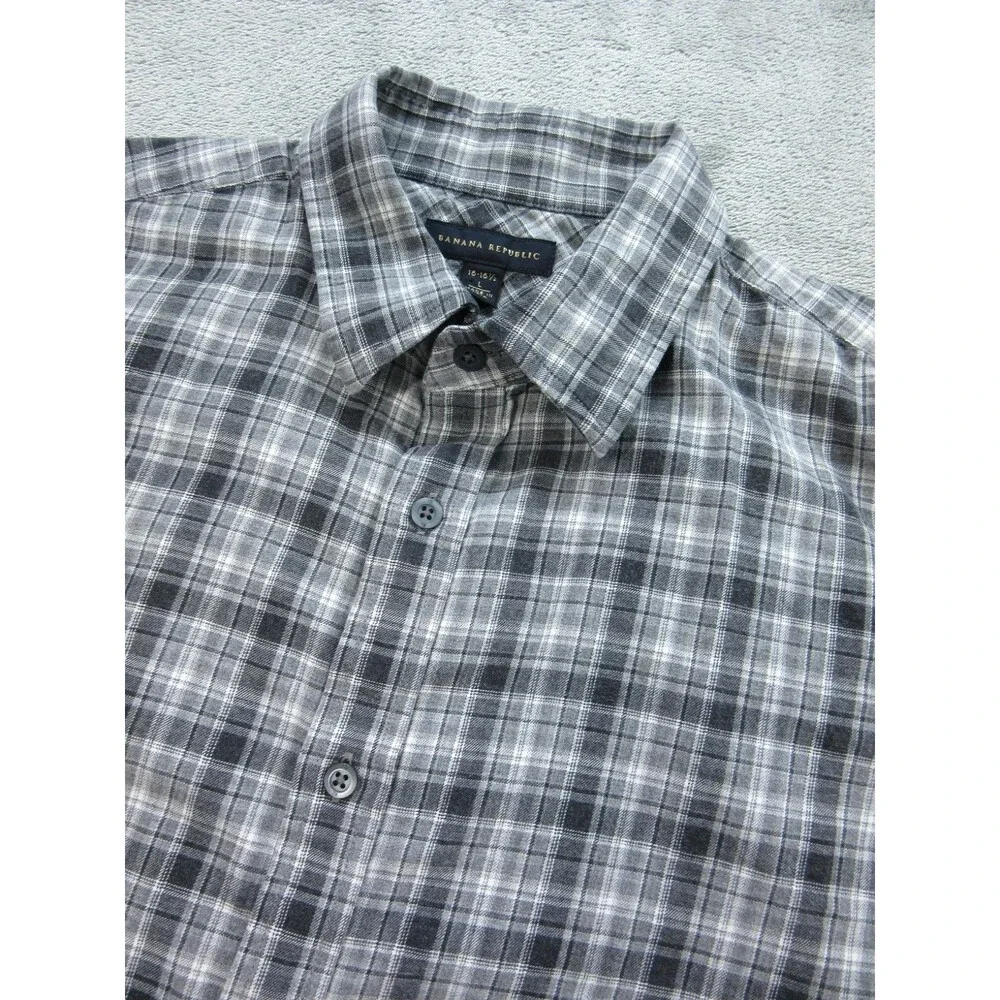 Banana Republic Shirt Mens Large 16-16.5 Button Down Long Slv Shirt Plaid Gray